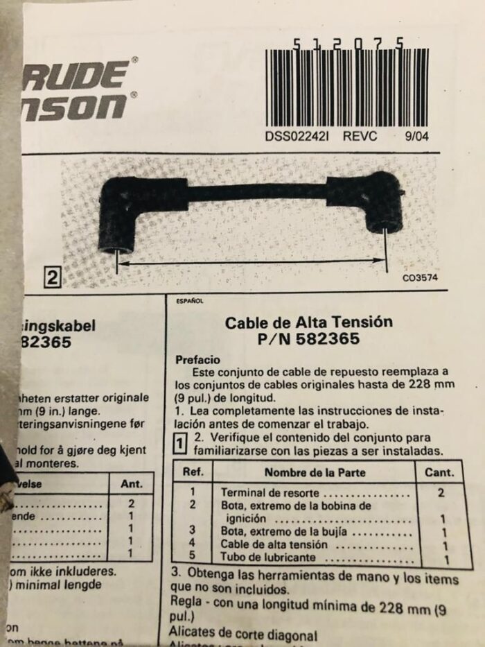 Cable Bujia Kit Johnson/Evinrude V4 V6. - Imagen 4
